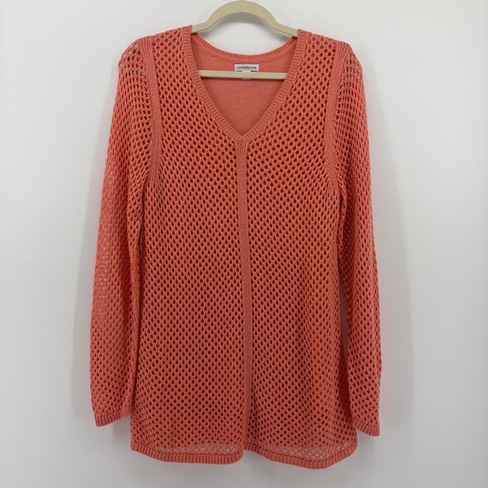 Croft & Barrow Coral Mesh Knit V Neck Sweater Long Sleeve Women's Size Large